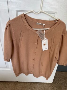 Grace Karin Women's Brown Short-Sleeve Button Cardigan